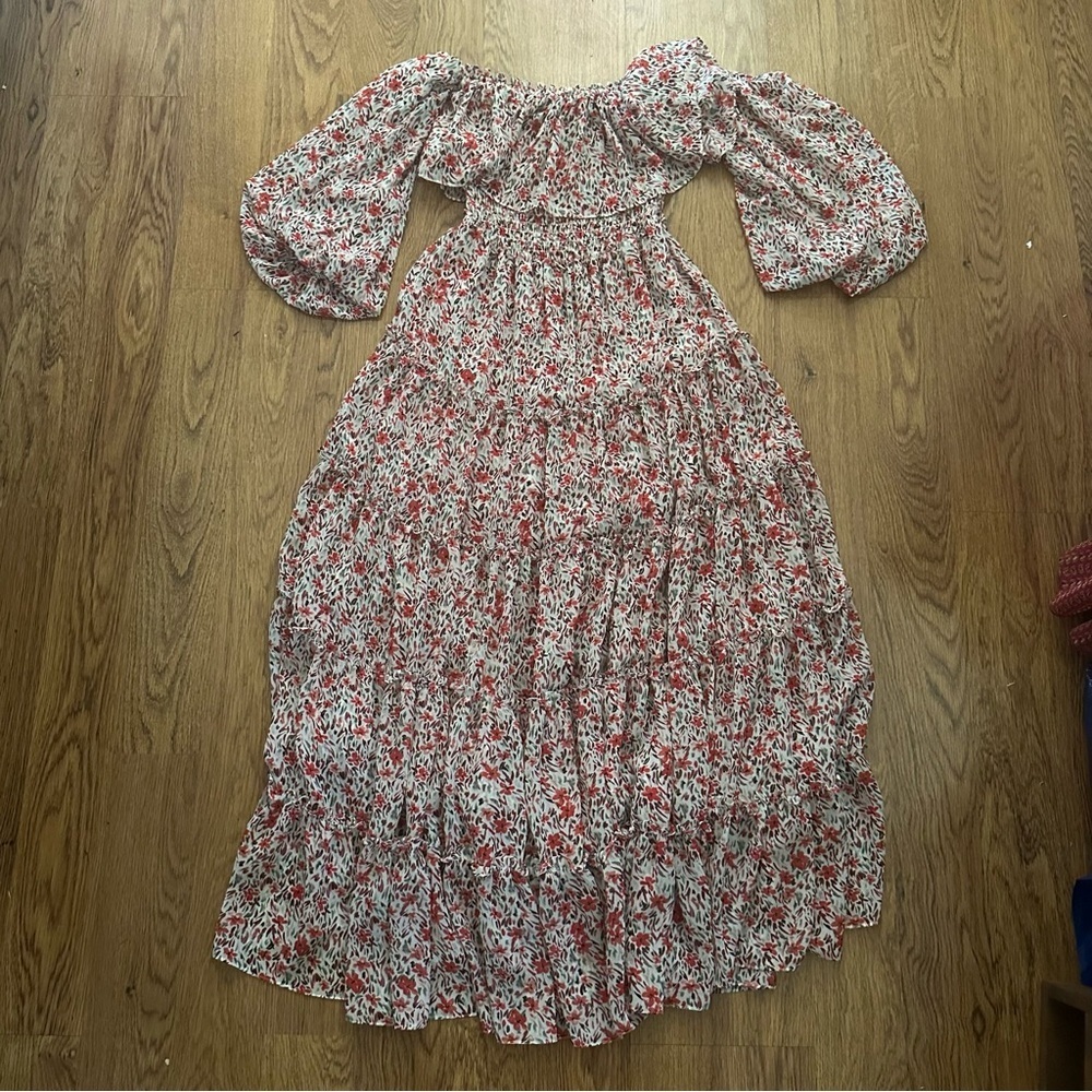 Misa Los Angeles Red Floral Off-Shoulder Maxi Dress size XS tiered lined sexy - Picture 3 of 7